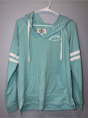 split Aqua Blue Hooded Sweatshirt with White Stripes